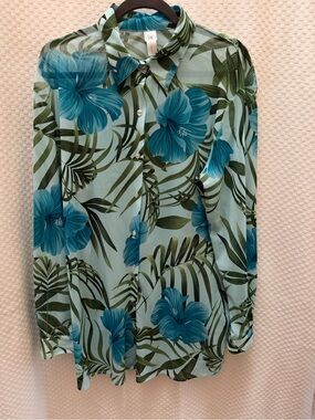 Cami Swim  Blue Green Floral Swim Coverup Shirt